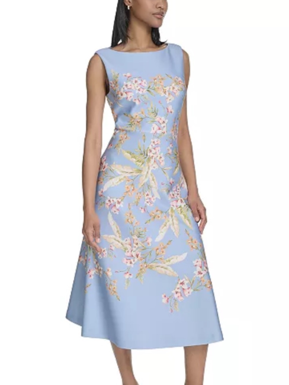 Halston Heritage Pale Blue Floral Midi Dress